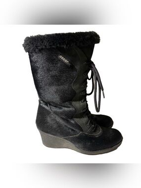 Oscar Sport Apres Black Leather Calf Hair Italian Wedge Heel Boots Women’s EU 38